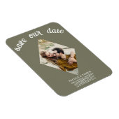 Olijfgroene diamant foto trouw save the date magneet (Rechterzijde)