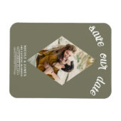 Olijfgroene diamant foto trouw save the date magneet (Horizontaal)