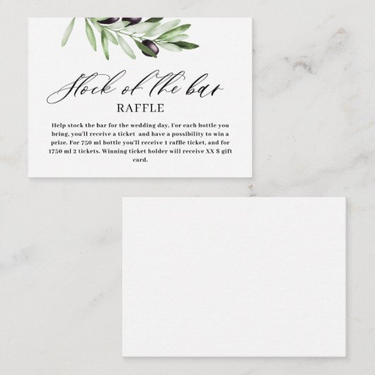 Olijfgroene drankvoorraad voor de Bruidsdouche Informatiekaartje (Voorkant / Achterkant)