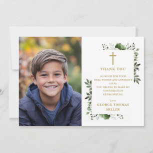 Olijfgroene Elegante Bloem Foto Bevestiging Bedankkaart