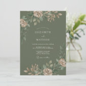 Olijfgroene Elegante Botanische Bruiloft Kaart (Staand voorkant)