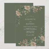 Olijfgroene Elegante Botanische Bruiloft Kaart (Voorkant / Achterkant)
