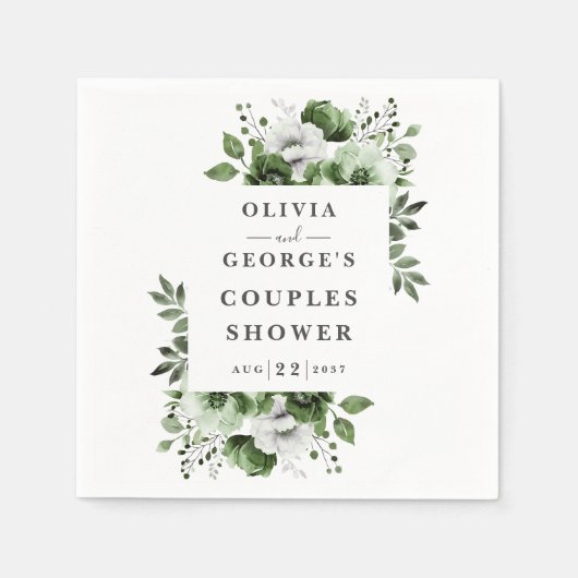 Olijfgroene Elegante Landelijke Bloemenkoppels Bru Servet (Voorkant)