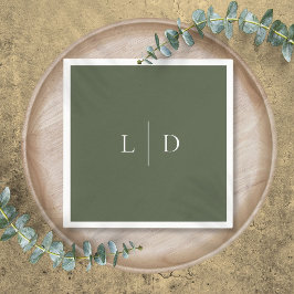 Olijfgroene Elegante Minimalistische Monogram Brui Servet