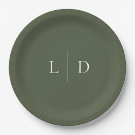 Olijfgroene Elegante Minimalistische Monogram Trou Papieren Bordje
