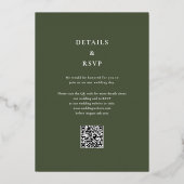 Olijfgroene Elegante Monogram QR Code Trouw Goud Folie Uitnodiging (Achterkant)