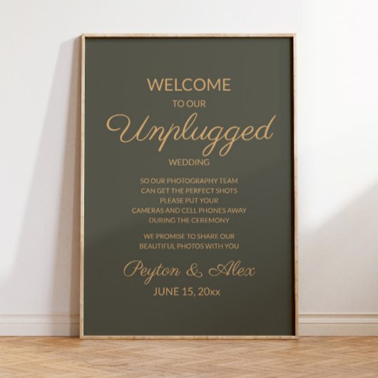 Olijfgroene Elegante Script Uitgeschakelde Trouwbo Poster