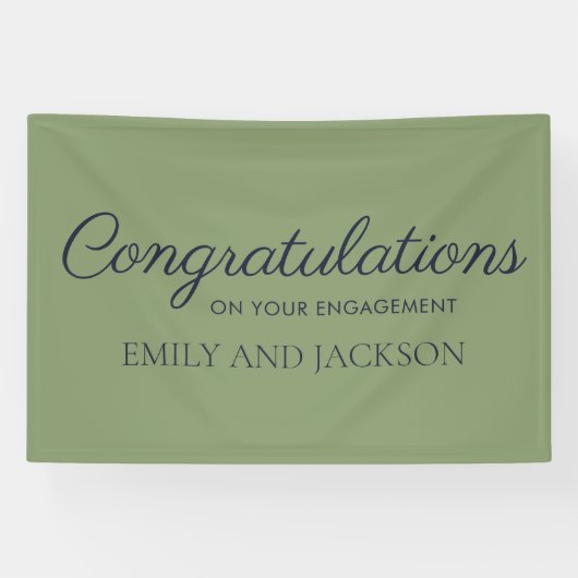 Olijfgroene Elegante Script Verlovingsbanner Spandoek (Horizontaal)