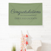 Olijfgroene Elegante Script Verlovingsbanner Spandoek (Insitu)