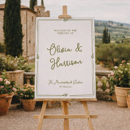 Olijfgroene Elegante Trouw Welkom Bord Poster