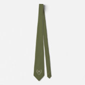 Olijfgroene Elegante Trouwusher Lauwer Monogram Stropdas (Voorkant)