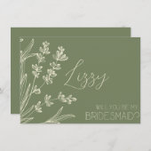 Olijfgroene en Crème Bruidsmeisje Aanzoek Kaart (Voorkant / Achterkant)