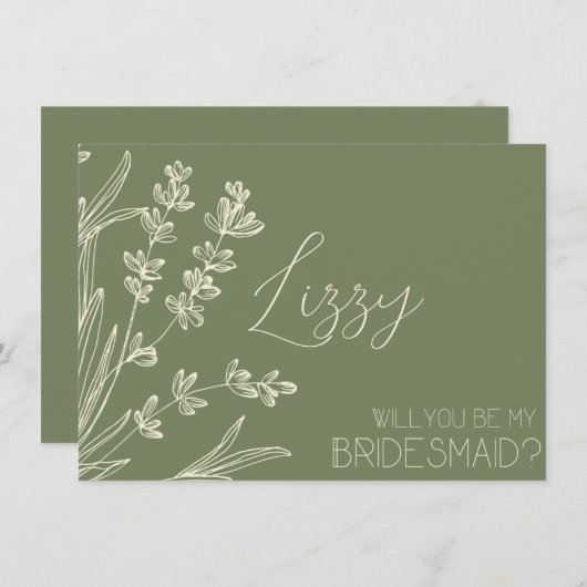 Olijfgroene en Crème Bruidsmeisje Aanzoek Kaart (Voorkant / Achterkant)