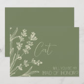 Olijfgroene en Crème Bruidsmeisje Aanzoek Kaart (Voorkant / Achterkant)