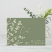 Olijfgroene en Crème Bruidsmeisje Voorstel Kaart (Staand voorkant)