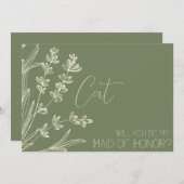 Olijfgroene en Crème Bruidsmeisje Voorstel Kaart (Voorkant / Achterkant)