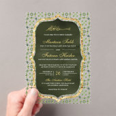 Olijfgroene en gouden Marokkaanse tegel Islamitisc Acryl Uitnodigingen (Insitu (Draagbaar))