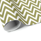 Olijfgroene en witte Chevron Cadeaupapier (Rol Hoek)
