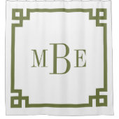 Olijfgroene en witte Griekse sleutel | monogram Douchegordijn (Voorkant)