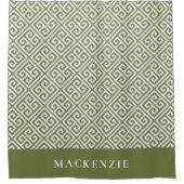 Olijfgroene en witte Griekse sleutel naam monogram Douchegordijn (Voorkant)