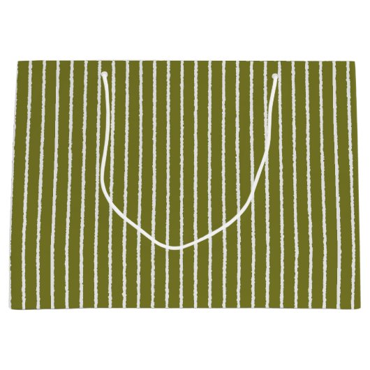 Olijfgroene en witte strepen met Uneven-lijnen Groot Cadeauzakje (Voorkant)