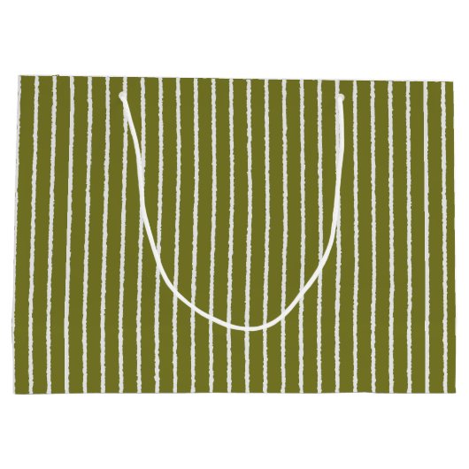 Olijfgroene en witte strepen met Uneven-lijnen Groot Cadeauzakje (Achterkant)