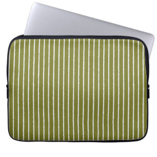 Olijfgroene en witte strepen met Uneven-lijnen Laptop Sleeve
