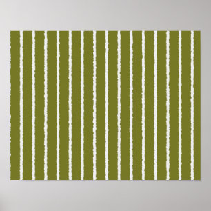 Olijfgroene en witte strepen met Uneven-lijnen Poster