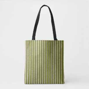 Olijfgroene en witte strepen met Uneven-lijnen Tote Bag