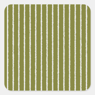 Olijfgroene en witte strepen met Uneven-lijnen Vierkante Sticker