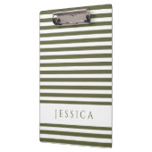 Olijfgroene en witte strepen patroonnaam klembord (Links)