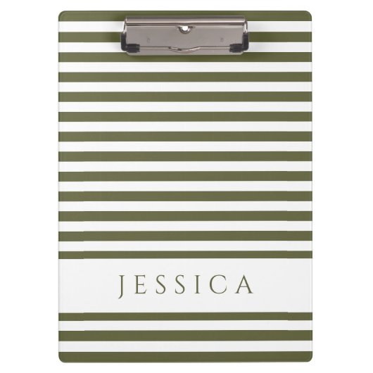 Olijfgroene en witte strepen patroonnaam klembord (Voorkant)