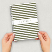 Olijfgroene en witte strepen patroonnaam notitieboek