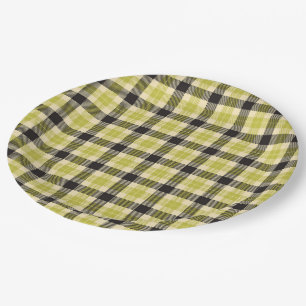 Olijfgroene en zwarte tartan geruite papieren bord