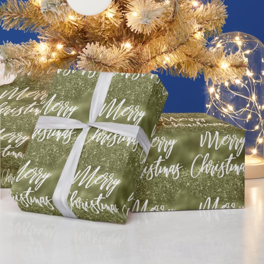 Olijfgroene folie glitterscript Kerstmis Cadeaupapier (Feestdagen)