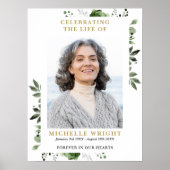 Olijfgroene foto begrafenis viering van het leven poster (Voorkant)