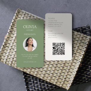 Olijfgroene foto sociale QR-code Visitekaartje