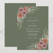 Olijfgroene gedempte herfstbruiloft kaart (Voorkant / Achterkant)