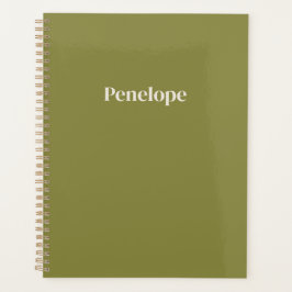 Olijfgroene geminimaliseerde gepersonaliseerde planner