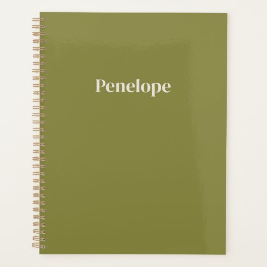 Olijfgroene geminimaliseerde gepersonaliseerde planner (Voorkant)