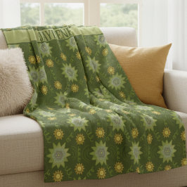Olijfgroene geometrische bloemen fleece deken