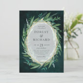 Olijfgroene geometrische vintage kader uitnodiging (Staand voorkant)