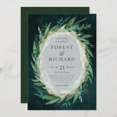 Olijfgroene geometrische vintage kader uitnodiging (Voorkant / Achterkant)