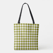 Olijfgroene geruite gingham gepersonaliseerd tote bag (Achterkant)