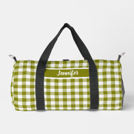 Olijfgroene geruite gingham gepersonaliseerde plunjezak