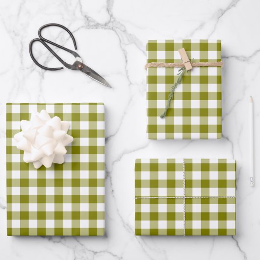 Olijfgroene geruite Gingham Inpakpapier Vel (Voorkant)