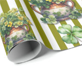Olijfgroene gestreepte klaverpot St. Patrick Dag Cadeaupapier (Rol Hoek)