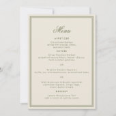 Olijfgroene gestreepte monogram trouwmenu kaart (Voorkant)