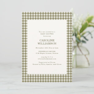 Olijfgroene Gingham geruite herfst baby shower Kaart