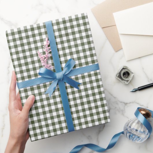 Olijfgroene Gingham Rutpatroon Cadeaupapier (Geschenken)